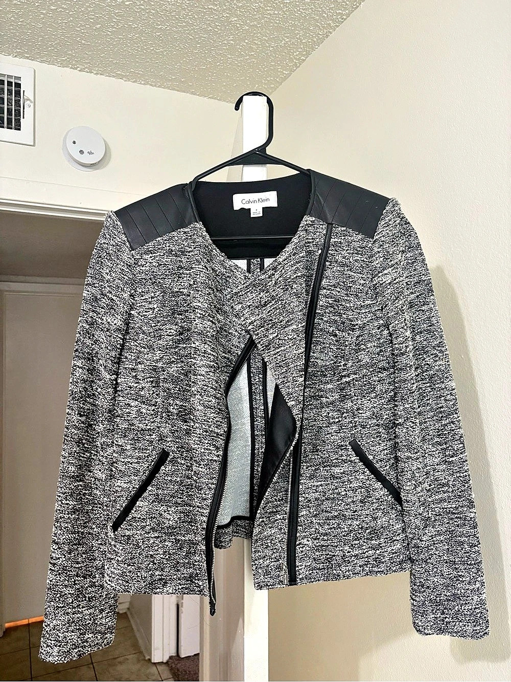 Calvin Klein Textured Moto Jacket in Gray & Black Like New